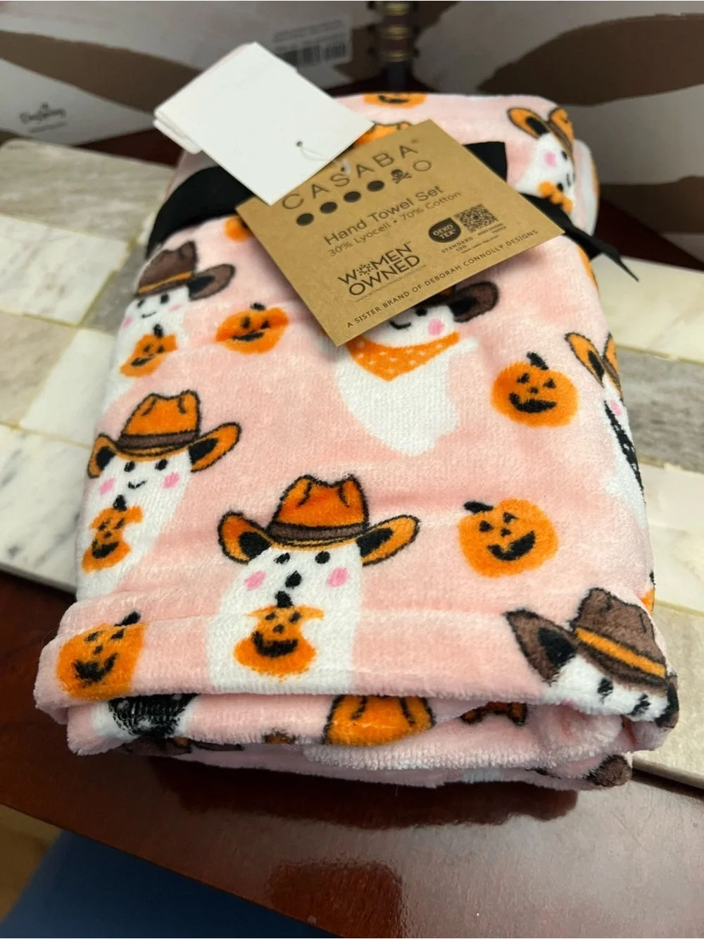 Casaba Halloween Cowboy Ghost Pink Hand Towel Set of 2